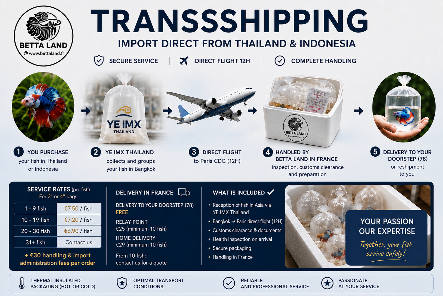 Service Transshipping – Import de Betta et Guppy depuis l’Asie