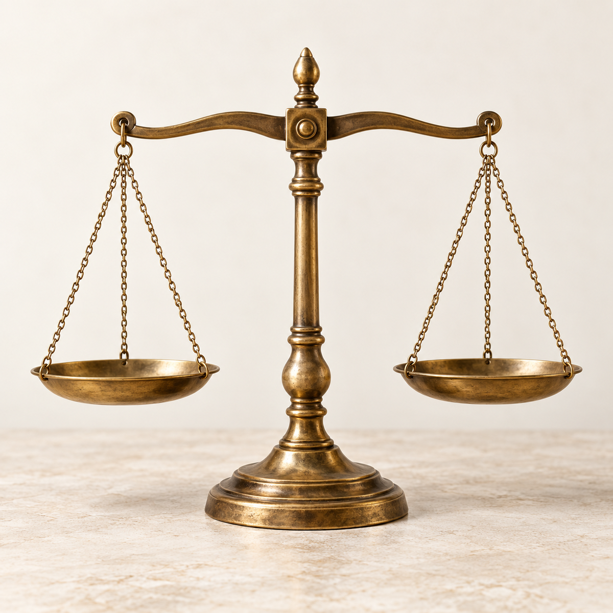 Balance ancienne en laiton à deux plateaux équilibrés, symbole du complément de paiement Betta Land
